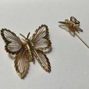 Monet Lot Of 2 Vintage Signed  Gold Tone Metal Wire Butterfly Insect Brooch Pin Photo 0