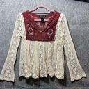 Shyanne  Top Womens Embroidered Lace Peasant Babydoll Western Boho Photo 8