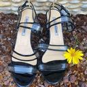 Manolo Blahnik  Black & Clear Patent Leather Wedge Sandals. Size 7.5 (38). EUC! Photo 0