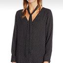 Rebecca Minkoff  Polka Dot Deep V Neck Tie Long Sleeve Blouse Black White Small Photo 0