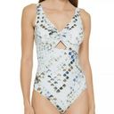 DKNY  SPLASH Peek-a-boo Twist Cutout White & Grey One-Piece Swimsuit US 14 NWT Photo 0