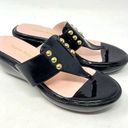 Taryn Rose  Talisa Black Patent Leather Thong Wedge Sandal Size US 6 Photo 0