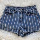 PacSun  High Waist Firework Stripe Denim Sewn Cuff Mom Short Photo 0