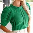 The Moon Day +  puff sleeve crochet knit green knit cropped sweater size Medium NEW Photo 0