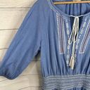 Shoshanna  Womens size Large Chambray Smocked Waist Boho Blue Embroidered Dress Photo 5