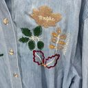 Vintage Blue Women's Button Up Shirt Embroidered Maple Acorn Oak Oversized  XL Photo 8