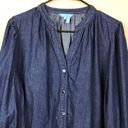 Draper James  Women’s Chambray Dark Blue Split V-Neck Pleated Button-Up Shirt Photo 1