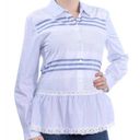 DKNY Peplum Top MEDIUM Ruffle Hem Blue & White Striped Half Button Long Sleeve Photo 0