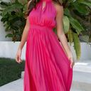 Petal and Pup  Dominique Hot Pink Satin Pleated Maxi Dress 4 Photo 4