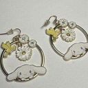 Sanrio Cinnamoroll Flower Circle Enamel  & Rhinestone Pierced Dangle Earrings Photo 0