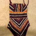 One Piece Mossimo Purple Colorful Boho Hippie  Strappy Lace Up Back Swimsuit M Photo 1