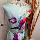 Carmen Marc Valvo Dress NWOT Floral Print Pleated Overlay Shift Sheath Work Mint Plus Size  A-line Photo 3