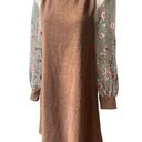 Renee C . Brown Metallic Dress with Sheer Mesh Embroidered Long Sleeves; Sz M Photo 3