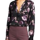  S Vince Silk Floral Long Sleeve Spread Collar Black and Purple Blouse Photo 3