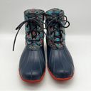 Sperry Saltwater Textile Navy Coral Aztec Print Snow Rain Duck Boots Women’s 8 Photo 5