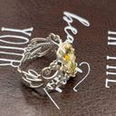 Daisy Vintage 1970s Yellow  Brown Leaf Cabochon Boho Adjustable Silver Tone Ring Photo 5