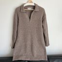 Weekday Husky V Neck Chunky Ribbed Knit Sweater Dress in Oat Brown Photo 3