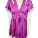 Anthropologie | Vibrant Purple Satin Finish Mini Dress with Deep V-Neckline Photo 10