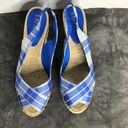 Ralph Lauren Lauren  Womens CAMARA Blue Plaid Wedge Slingback Sandals Size 10 B Photo 2