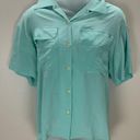 Oscar de la Renta  100% Silk Teal Blue Green Button Down Top size 6 short sleeve Photo 1