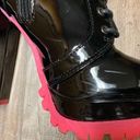 Wild Diva patent lace-up boots / booties - hot pink & black colorblock Photo 3