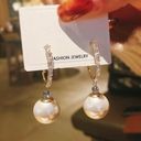 Elegant White Pearl Drop Dangle Earrings for Women Gold Photo 2