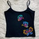 Vintage Y2K Glitter Glue Butterfly Crop Top Medium Black Photo 0