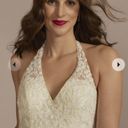 Oleg Cassini Ivory V-neck halter beaded lace ball gown wedding dress Photo 2