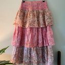 House of Harlow  Pink Paisley Floral Tiered Cotton High Waist Midi Skirt size XS Photo 0