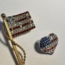 Lot Of 2 Brooch Pins American Flag / Heart Red White & Blue Patriotic Photo 1