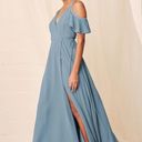 Lulus Lulu’s Easy Listening Slate Blue Cold-Shoulder Wrap Maxi Dress Photo 2