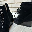 BCBGeneration BCBG Generarion Wiley  Wedge Lace Up Ankle Boots Black Suede Size 6 Photo 2