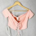 Mistress Rocks  Pioneer Ribbed Bardot Crop Top Pink Size Large Photo 3