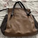 Vera Pelle Leather Tan & Brown Colorblock Shoulder Bag Handbag, size 14x14x4 Made in Italy Photo 0
