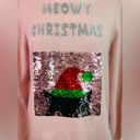 Holiday Time MEOWY CHRISTMAS INTERCHANGEABLE SEQUIN CAT PINK KNIT SWEATER WOMEN SIZE SMALL Photo 2