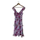 Lulus Fleur Evermore Purple Midi Dress Womens Sz S Cocktail Boho Ruffle Floral Photo 1