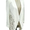 Alice + Olivia  Jenice Lace Inset Open Front Blazer White Linen Size Small Photo 2