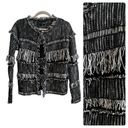 FATE. By LFD Black White Tweed Fringe Detail Cardigan Blazer Size Small Photo 2