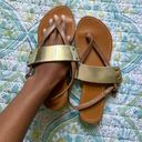 Bamboo Faux Leather Sandals Gold Strap Photo 3