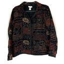 Christopher & Banks  | Black Autumn Patchwork Tapestry Fall Leaf Button Jacket XL Photo 0