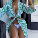 Shade & Shore  long sleeve green and white twist front maxi cover up size XL Photo 2