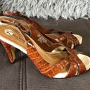 Isaac Mizrahi Shiny Burnt Orange/Brown Heels Photo 2