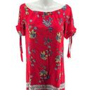 Sequin Hearts Women’s Red Floral Off The Shoulder Tie Sleeve Summer Dress XL Photo 0