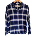 Vince  Soft Relaxed Brushed Plaid Button Down Long Sleeve Top Blue White Small Photo 0