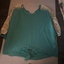 Umgee  Split Sleeve Crochet Cold Shoulder Teal/White Size L Boho Concert Festival Photo 6