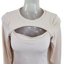 Klassy Network  Peek a boo Long Sleeve Shirt Cream Built in Bra Brami Size Medium Photo 5