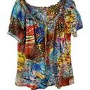 Christopher & Banks  Bold Colorful Floral Sequins Tie Neck Flowy Cotton Top Photo 9