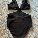 Aerie Ribbed Mix Crossover Cut Out One Piece Swimsuit L Long Black Photo 4