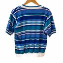 Jantzen Retro 80s Varsity Striped Top Vneck Blue Green White S Relax Fit Photo 1