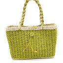 Natural Weave Straw Tote Bag Chartreuse Green Zip Top Beachy Travel Vacation Photo 0